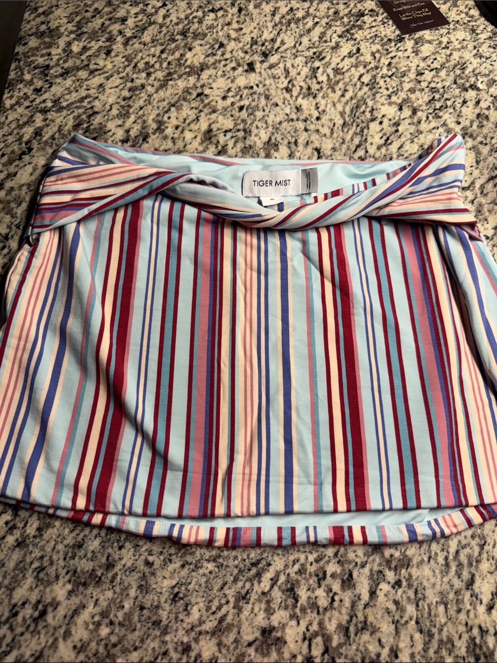 Tiger Mist Light Blue Multistripe Twist-Waist Mini Skirt